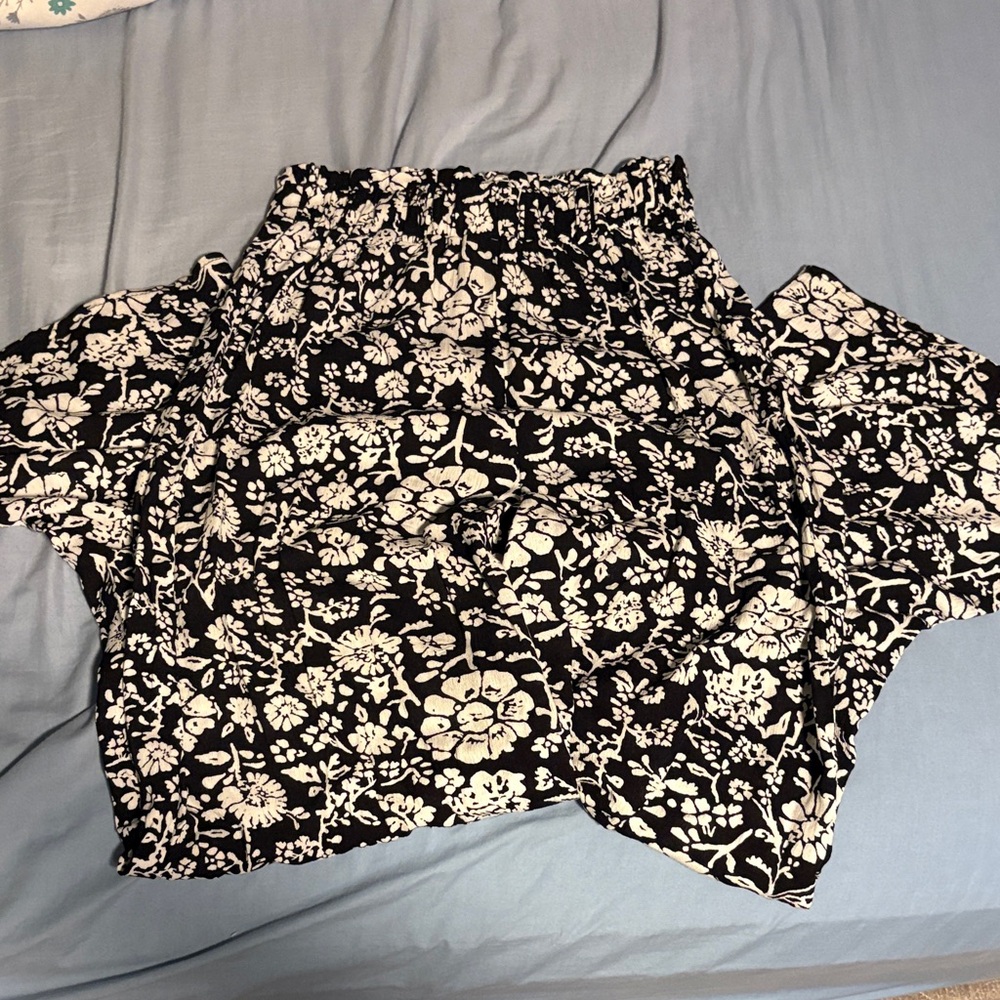 Blue Rain Black and White Floral Pants
